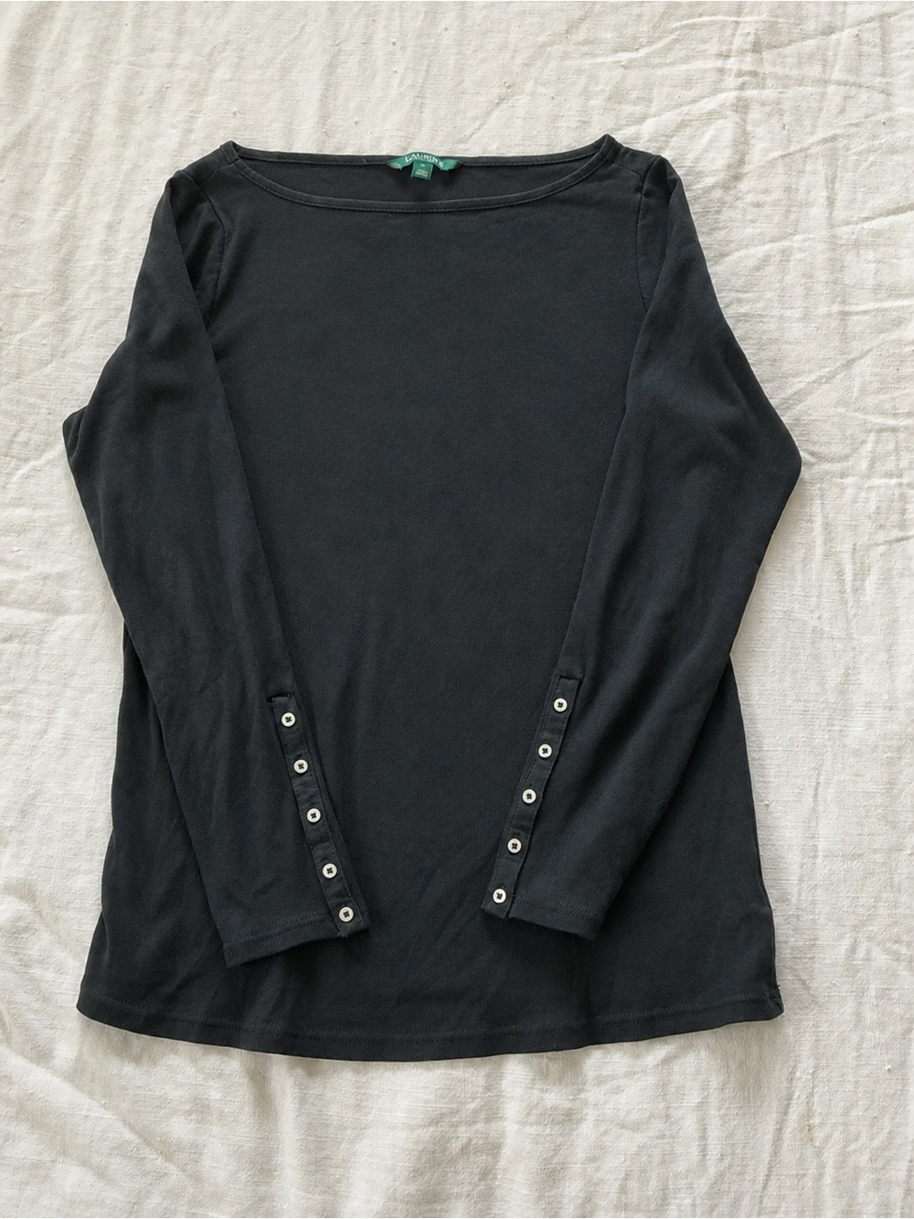 Lauren Ralph Lauren Black Long Sleeve Button-Cuff Top